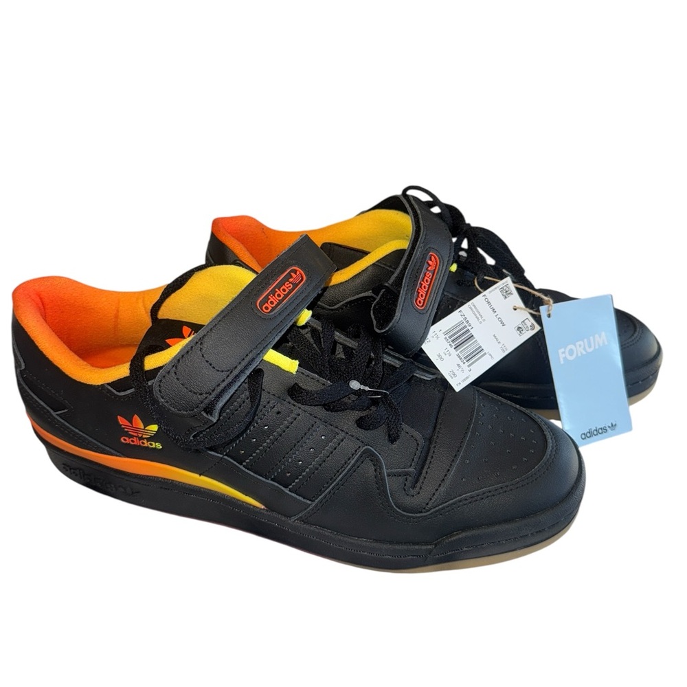 NWT adidas Originals  Forum Low Sneaker, Core Black/Core Black/Seismic Orange - Picture 7 of 10